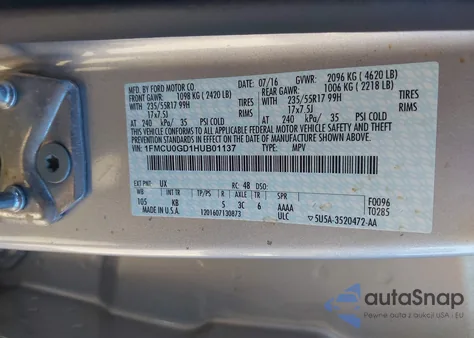 2017 Ford Escape Se z USA, uszkodzony, nr VIN 1FMCU0GD1HUB01137